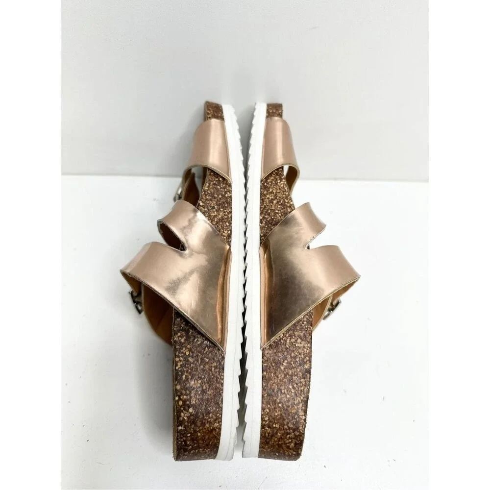 Lisa Vicky Womens Rose Gold Metallic Triple Strap Cork Footbed Sandals Size 6M‎